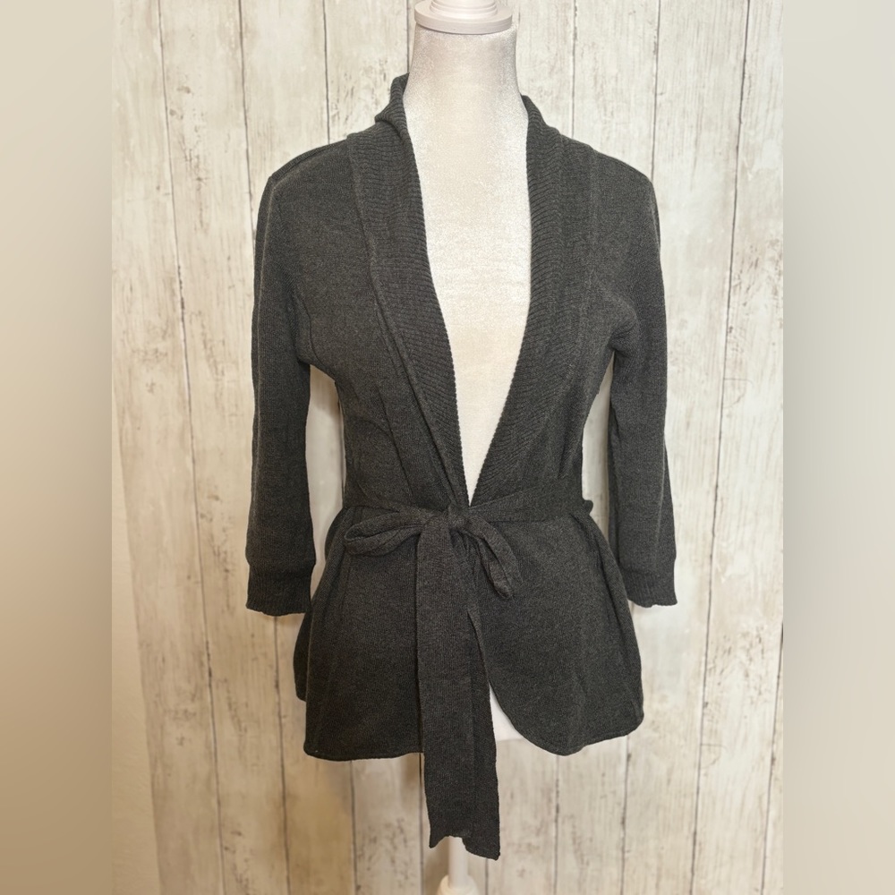 The Limited- Size Medium- Open front cardigan with attached belt- Charcoal color
